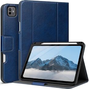 auaua Leather Case for iPad Pro 11 2024 (M4), with Pencil Holder and Pocket, Multiple Angles Viewing, Magnetic Closure, Auto Sleep/Wake (Brown)