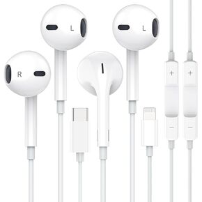 سماعات أذن Apple، سماعات أذن سلكية مع موصل Lightning وسماعات أذن سلكية USB C [معتمدة من MFi] (ميكروفون مدمج وتحكم في مستوى الصوت) سماعات رأس عازلة للضوضاء لهاتف iPhone 16/15/14/13/12