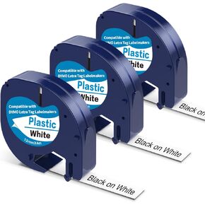 3 x 91331 Compatible with Dymo Letratag Refills 12mm x 4m 1/2 x 13 Label Tape Replacement for Dymo Letratag Refills Dymo White Plastic Label Tape Use for LT-100H, LT-110T, QX50 Label Printers