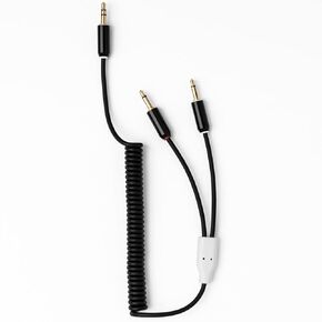 MyVolts Candycord Patch Special Audio Cable, Straight Mini Jack to 2 x Straight Mini Jack, Curly 26cm to 30cm, Liquorice Black Colour Colour, Perfect for Modular Synths