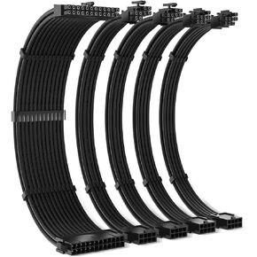 PSU Cables, 18AWG PSU Cable Extension Kit, 24pin ATX /4+4pin EPS /6+2pin 35CM Length with Cable Combs PCI-E/PC Sleeved Cable for ATX Power Supply (White)