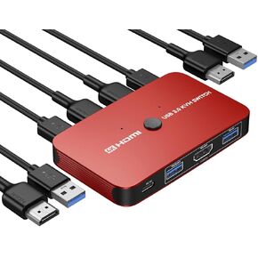KVM Switch, ABLEWE Aluminum KVM Switch HDMI,KVM Switch for 2 Computers Sharing One Monitor and Mouse Keyboard Printer,Support 4K@60Hz,2 HDMI Cables and 2 USB Cables,USB C Charge Included