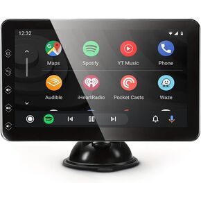 7" Portable Carplay Screen for Car Supports Wireless Connection with Carplay, Android Auto and Mirror, IPS Touchscreen Dash Mount Carplay for All Vehicles