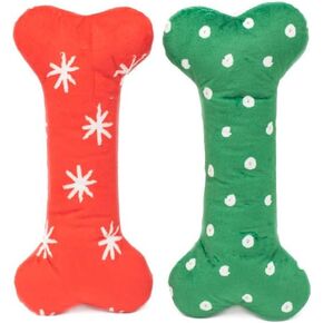 ZippyPaws - Holiday Patterned Bones - Soft Squeaker Plush Dog Bone Toy - Regular, 3 Pack