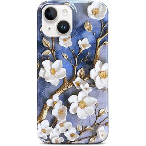 جراب J.west Floral iPhone 13 مقاس 6.1 بوصة، تصميم بنمط زهرة من مادة TPU الناعمة، ممتص للصدمات للنساء والفتيات باللون الأزرق