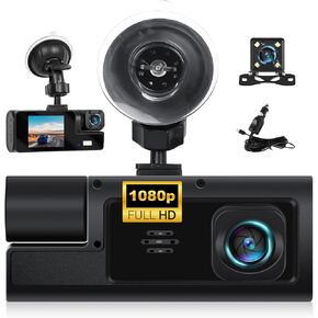3 Channel Dash Cam Front and Rear Inside, 2.0 Inch 1080P Dash Camera for Cars Three Way Triple Car Camera with Super Night Vision,Loop Recording, G-Sensor, Motion Detection,24H Parking Monitor