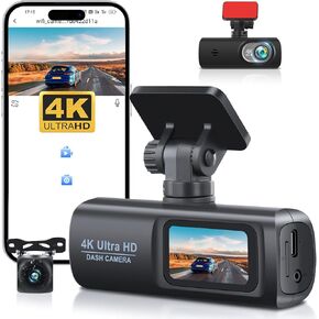 4K Dual Dash Cam WiFi HD Car Dash Cam Front and Rear,Mini Hidden Dash Camera for Cars Dashboard Camera Recorder Car Camera with Super Night Vision,Wide Angle,Loop Recording, G-Sensor,Parking Monitor