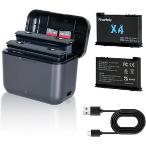 Upgraded 2-Pack 360 X4 Batteries and Charger Compatible with Insta360 X4 Action Camera CINSBBMA Battery, X4 Charger Case Can Store Misro SD Card