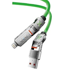 كابل USB-C 4 في 1، كابل شحن سريع 240 وات PD 5A ومزامنة البيانات، سلك شاحن سيليكون خفيف ملون مع نوع C/USB A لأجهزة الكمبيوتر المحمول iPhone iPad MacBook Samsung إلخ - 5 أقدام (أصفر)