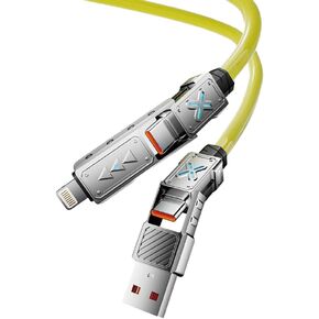 كابل USB-C 4 في 1، كابل شحن سريع 240 وات PD 5A ومزامنة البيانات، سلك شاحن سيليكون خفيف ملون مع نوع C/USB A لأجهزة الكمبيوتر المحمول iPhone iPad MacBook Samsung إلخ - 5 أقدام (أصفر) in Kuwait