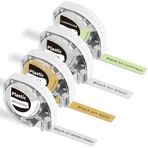 P12 Label Maker Tape, Label Tape Compatible with Dymo Letratag Refills100H LT-100T Plus LT-110T QX50, Replacemant for Zodzi & Phomemo Label Maker, 1/2Inch x 13 Feet(12mm x 4m), 4-Pack