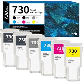 730 Ink Cartridges 300ml 6-Pack P2V68A P2V69A P2V70A P2V71A P2V72A P2V73A Replacement for HP 730 Ink Cartridge for DesignJet T1600 T1700 T2600 Printer Ink