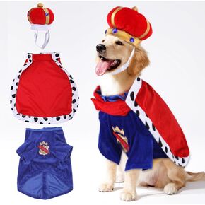 King Dog Costume - Halloween Dog Costume, Dog King Cloak Costume Includes Dog Ruby Crown Hat & Cape for Small Medium Dogs Pets, Dog Cosplay Costume for Halloween Christmas Party Photo Props, Large