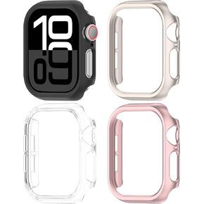 Miimall [4 Pack] Matte Case for Apple Watch Series 10 46 mm, Ultra-Thin Wireless Charging PC Frame Protector Shockproof Bumper for iWatch 46mm (Clear/Black/Starlight/Rosegold)