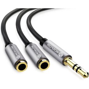 Headphone Y Splitter Adapter for Music Sharing Auxiliary Cable Extension Male to Female 3.5mm on Phone,Tablets,Mac and More 3.9 Inch (Black)