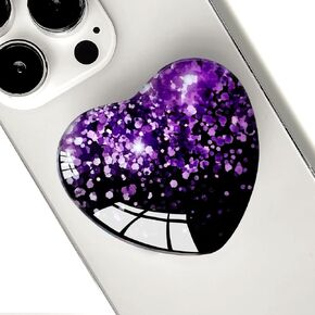 Moblile Cell Phone Grip Heart Shape Glass Holder for Smartphones and Tablets, Cellphone Collapsible Expandiing Stand（Black Purple