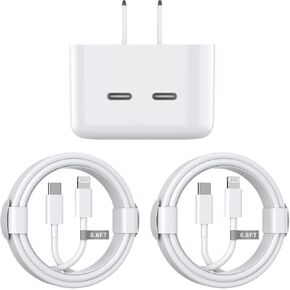 [معتمد من MFi] شاحن iPhone 14 13 سريع، محول طاقة مدمج بمنفذ USB-C مزدوج بقدرة 40 واط، شاحن حائط سريع قابل للطي مع 2 حزمة بطول 6.6FT USB-C إلى سلك شحن Lightning لهاتف iPhone 13/12/11Pro/XR/X/8 in Kuwait