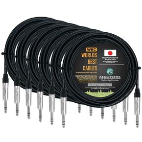 WORLDS BEST CABLES 6 Units - 25 Foot - Balanced TRS Patch Cable Custom Made Using Mogami 2549 (Black) Wire and Neutrik NP3X TRS Stereo Plugs