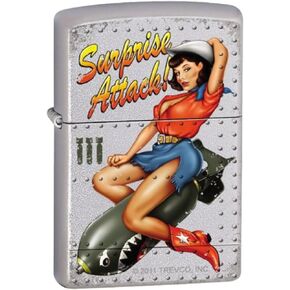 Zippo "Surprise Attack-Pin Up Girl" Satin Chrome Lighter, 7291