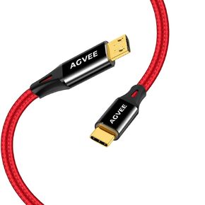 AGVEE 2 Pack 6.6ft USB-C to Micro USB Cable, Gold Plated End Tips, Braided Charger Data Sync Cord Charging Adapter for Micro USB Devices, PS4, Kindle, Android Phone, Red