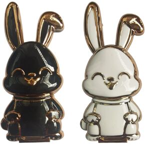 【2 Pack】 Rabbit Phone Ring Holder Kickstand, ABS Electroplate Phone Back Ring Bunny Phone Hidden Stand Compatible with iPhone 14 Pro Max/13 Pro/12 Pro Max/Samsung LG Most Smartphones (Black+White)