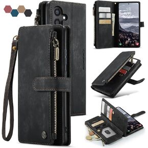 Compatible with Samsung Galaxy S24+ Plus Wallet Case with Card Holder Kickstand Magnetic Zipper Pocket Lanyard Strap Wristlet,Leather Flip Case Wallet for Galaxy S24+ Plus 5G 6.7 Inch(Blue)