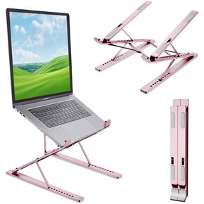 Metal Adjustable Laptop Stand, Double Layer Laptop Riser for Desk, Foldable and Portable Notebook Stand Compatibility for 10" to 18" Laptops (Silver)
