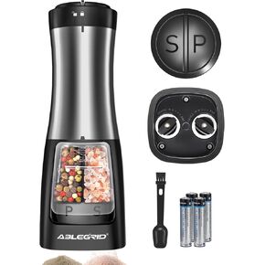 ABLEGRID Gravity Electric Salt and Pepper Grinder Set,Rechargeable Automatic Salt & Pepper Mill Grinders Refillable,Coarseness Adjustable,Stainless Steel,with USB-C Charging Base,LED Light,Dust Cap