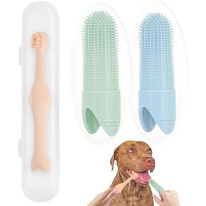 Dog Toothbrush Finger, Dog Tooth Brushing Kit with 360° Finger Toothbrush and Dual Head Dog Cat Toothbrush, Food Grade Silicone Dog Teeth Cleaning Kit, 3pcs Ultra-Soft Pet Dog Dental Care Toothbrush