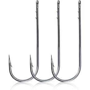 Dr.Fish 50 Pack Worm Hooks Straight Shank Round Bend Fishing Hooks in-line Bass Hook with Baitholder High Carbon Steel Soft Plastics Hook for Texas Rig Drop Shot Rig Freshwater