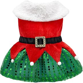 Dog Christmas Dress Cute Skirt Pet Christmas Costume Santa Claus Sparkly Sequin Clothes Puppy Xmas Holiday Cosplay Apparel Outfit Winter Kitty Red Dresses for Small Medium Dogs Cats Girl (Small)