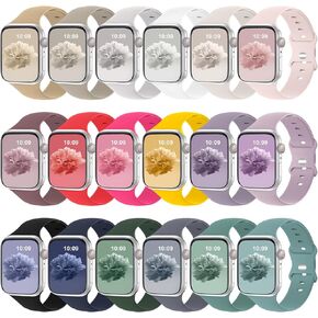 18 Pack Bands Compatible with Apple Watch Band 38mm 40mm 41mm 42mm 44mm 45mm 46mm for Women Men, Breathable Soft Silicone Band Replacement Sport Straps for iWatch Series 10 9 8 7 6 5 4 3 2 1 SE