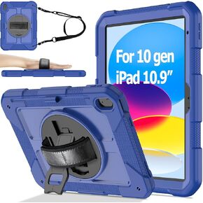 AVAWO Case for iPad 10th Generation (10.9 inch, 2022/2023) with [Swivel Stand][Shoulder Strap/Hand Strap], Protective Cover for iPad 10.9" 10th gen with Lanyard, Black