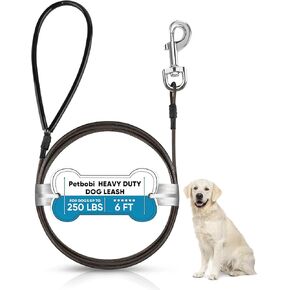 Petbobi Chew Proof Dog Leash - 6FT Metal Cable with Comfortable Padded Handle, Heavy Duty Dog Leashes for Walking Training Jogging, Brown Lead Rope for Large Medium Pets Teething Puppies, 2pcs