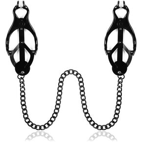 Clover Nipple Clamps with Chain, Clip Non-Piercing Butterfly Body Clips, for Women, Men, Couples, Textured Rubber Padded Tips，Body Piercing Jewelry