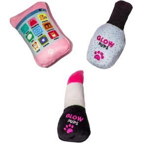 Hide and Seek Dog Toy Set, Pink Purse with Plush Toys, Squeakers, Crinkle Material, Rope Handle, for Small Dogs (Pink Purse Dog Toy with Lipstick, Cell Phone and Nail Polish Toys)
