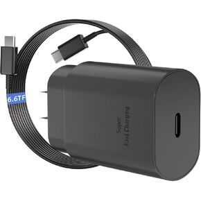 25W USB-C Super Fast Charger Plug for Samsung Galaxy S24/S23 Ultra/ S23/S22 Ultra/S21+/A15 5G/Z Fold 4 5G/S20/Note20/S10,PPS PD3.0 2 Port Mains Charger with 6.6ft USB C Cable.