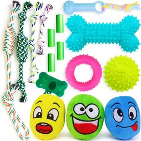 16 Pack Puppy Teething Toys, Puppy Toys, Dog Toys with Ropes Puppy Chew Toys, Cute Squeaky and Ball Dog Chew Toys, Puppy Chew Toys for Teething, Entertainment & Interaction Small Dog Toys