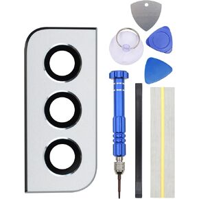 Silver Rear Camera's Frame Replacement for Samsung Galaxy S21+ 5G with Camera's Glass Cover and Installation Tool Kit