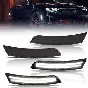 Front & Rear Fender LED Side Marker Lights for 2016 2017 2018 2019 2020 2021 Chevy Camaro, Camaro Smoked Lens Side Bumper Marker Lamps, Amber & Red LED Side Markers Turn Signal Lights, 4 PCS in Kuwait