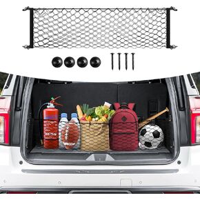 Truck Bed Cargo Net for 2022-2025 Rivian R1T/R1S Accessories Envelope Style Mesh Trunk Net Organizer and Storage Stretchable Adjustable Elastic Nylon Rear Cargo Netting with Hooks