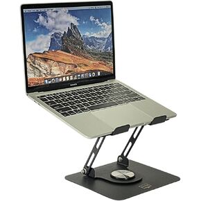 SYEDA Metal 360 Degree Rotating Stand Holder Laptop Stand Adjustable Height Swivel Laptop Riser Ergonomic Laptop Stand (Black)