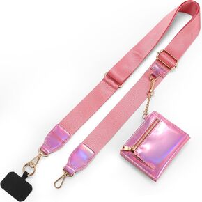 Diaclara Clip and Go Phone Strap with Zipper Pouch- Stylish Crossbody Adjustable Chain Lanyard with Leather Wallet for All Phones, Leopard print