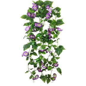 FERIAL Artificial Vines for Decoration with Flowers 2 Pcs Hanging Plants Silk Garland White Morning Glory Vine Artificial Plants Outdoors 15Feet Fake Vine Plants for Wedding Indoor Wall Fence Baskets