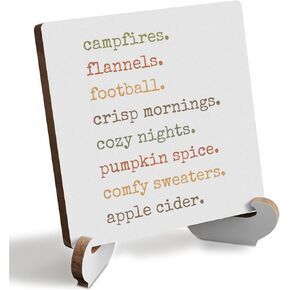 Hello Autumn Sign Pumpkin Thanksgiving Fall Decor Rustic Wooden Desk Decor Inspirational Fall Quotes for Home Farmhouse Office Bathroom Table Seasonal Harvest Decoration Plaque with Wood Stand