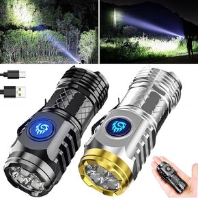 2Pcs German Three Eyed Mini Monster Mini Flash Super Power Flashlight, Thumb Flashlight Mini Flashlights, Pocket Flashlight with Clip, Mini Flashlights Rechargeable Pocket Flashlight for Outdoor