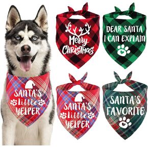 STMK 4 Pack Christmas Dog Bandanas, Dog Holiday Christmas Bandanas Scarf for Small Medium Large Dogs (Large)