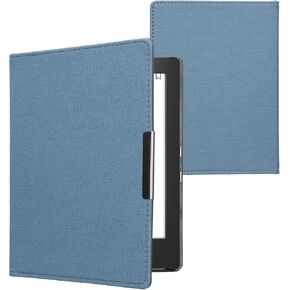 kwmobile Cover Compatible with Kobo Aura H2O Edition 1 - Case for E-Reader - Denim Look Fabric Flip Case - Blue