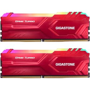 【RGB DDR4 RAM】 GIGASTONE Game Turbo 16GB Kit (2x8GB) DDR4 3200MHz PC4-25600 CL 16-18-18-40 Intel XMP 2.0 AMD Ryzen 1.35V UDIMM 288 Pin Unbuffered Non ECC High Performance Gaming Desktop Memory - Red