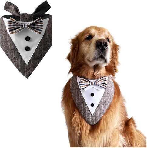 Hariakji Dog Tuxedo Collar Bandana, Dog Wedding Outfit Bandana, Dog Tuxedo Bow Tie Collar for Small Medium Large Dogs Birthday Party Festival(Brown) in Kuwait